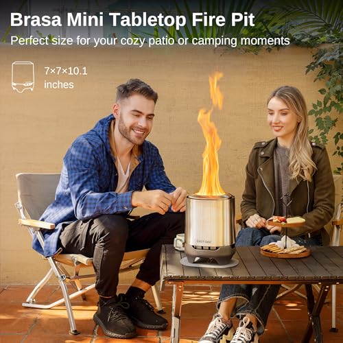 EAST OAK Smokeless Tabletop Fire Pit, Mini Table Top Firepit for Patio and Outdoor Camping, Removable Ashtray, Dual-Fuel Stove, Silicone Pad& Travel Bag, 50-80min. Burn Time, H: 10.1" xD: 7", Silver