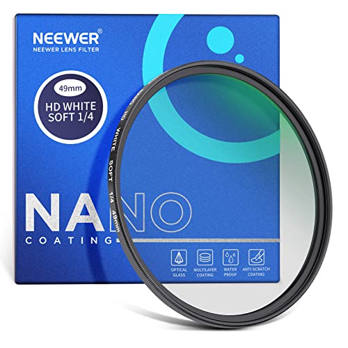 NEEWER 49mm Diffusion White Soft 1/4 Cinematic Dream Mist Effect, Ultra Thin Waterproof and Scratch Resistant, 30 Layers Coated Nano HD Optical Glass for Video/Portraits