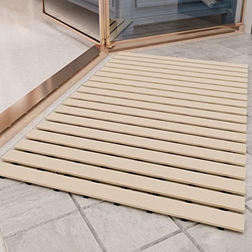 PADOOR Shower-Mat Non Slip, Heavy Duty Bathtub-Mat Curlable Quick Drain Sturdy Bath Tub Mat Without Suction Cups for Indoor Outdoor Use 16x35 Inch Beige