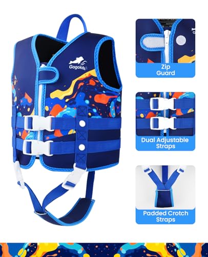 Gogokids Toddler Swim Vest, Kids Float Jacket with Dual Adjustable Strap, Child Swimming Pool Vest for 2-8 Years Swimming Learning