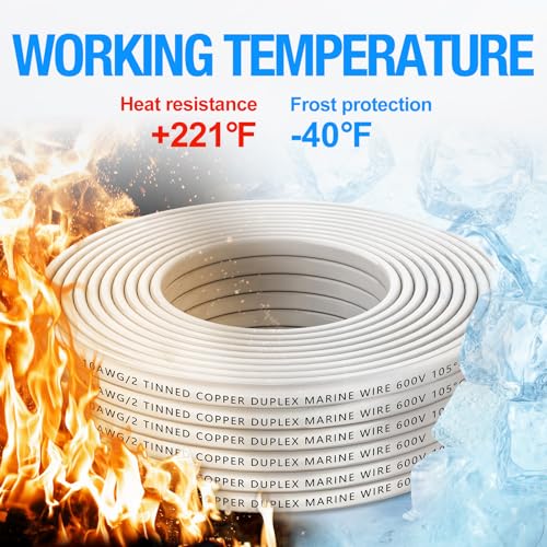 NAOEVO 8 Gauge Marine Wire Duplex Marine Grade Wire, 8 AWG Wire Stranded PVC Boat Electrical Wire, Waterproof/Corrosion Resistant/Tinned Copper 8/2 Wire for Boat/Automotive/RV/Solar (15FT-4.5M)