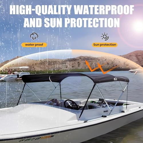 XGeek Bimini Top,3Bow/4Bow Bimini Tops Cover for Boats,Jon Boat Canopy,Ideal for Most Vessels with Rear Support Pole and Storage Boot