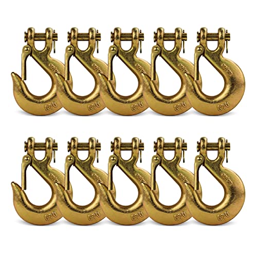 DC Cargo G70 Clevis Slip Hook with Safety Latch (Pack of 10) – 3/8 Inch Grade 70 Clevis Hooks – Heavy Duty for Trailer Truck Transport - 6,600 Lbs