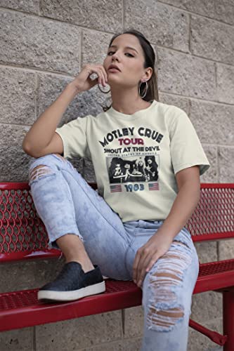 American Classics Motley Crue 80s Hair Band 1983 Shout at The Devil Tour Adult Short Sleeve T-Shirt Graphic Tee Off-White