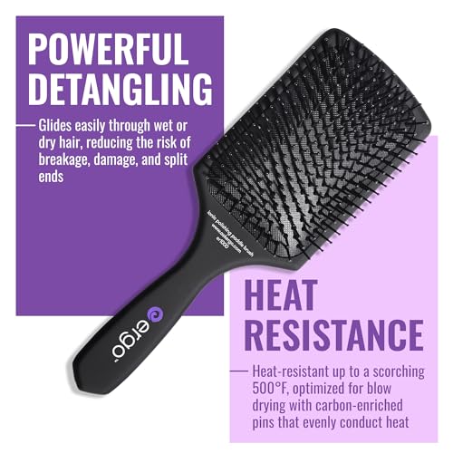 Ergo Ionic Paddle Hair Brush – Large Polishing Brush for Long-Lasting Shine, Detangling Brush for Wet & Dry Hair Care, Hair Styling Tool for Blow Drying (ER1000)