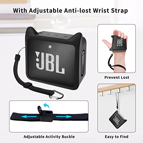 Black Sesame Protective Silicone Cover for JBL GO2 Protable Bluetooth Speaker Cute Cat Ear Shape Shockproof Carrying Case Compatible with JBL GO 2 Speaker - Black