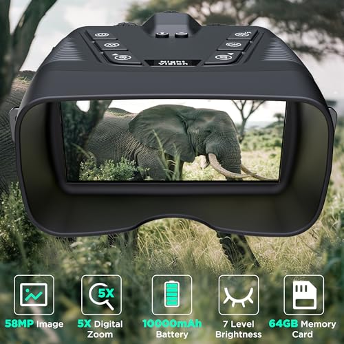 Night Vision Goggles, 58MP Full-Color 4K Night Vision Binoculars with 10000mAh Rechargeable Battery, 64GB Card, 3.99" Screen and 1968FT Viewing Range for Camping Hunting & Security