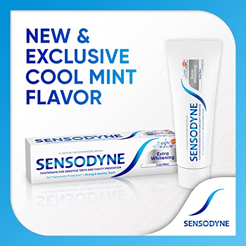 Sensodyne Extra Whitening Sensitive Teeth and Cavity Prevention Whitening Toothpaste, Amazon Exclusive, Cool Mint -4 Ounces (Pack of 3)