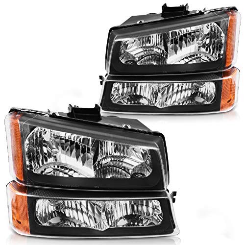 DWVO Headlights Assembly Compatible with 2003 2004 2005 2006 Chevy Silverado Avalanche 1500 1500HD 2500 2500HD 3500 Headlamp 2007 Silverado 1500 2500 3500 Black Housing with Front Signal Lights