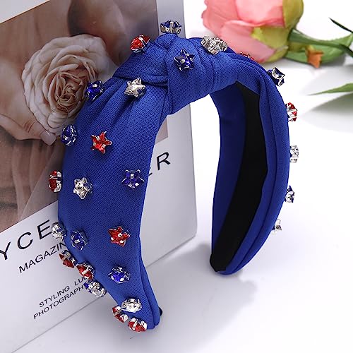 ARATLENCH 4 th of July Headband for Women American Flag Knottted Headband Red White Blue Crystal Star Patriotic Party Favor