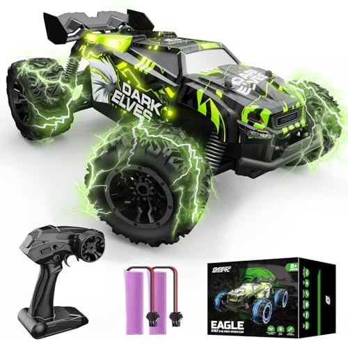 DEERC Remote Control Car, 2.4Ghz Glowing RC Cars W/ 2 Rechargeable Batteries for 40 Min Play, All Terrain Off-Road Monster Truck Toys for Boys Kids Age 4-7 8-12 Birthday Xmas Gift