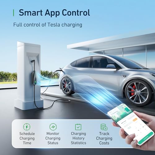 Tesla Charger Level 1 EV Charger for Tesla 110V 15 Amp WiFi/APP Enabled Mobile Connector with NEMA 5-15 Plug 19ft Cord Compatible with All Tesla Models 3/Y/X/S