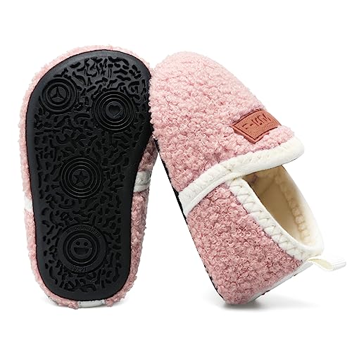 L-RUN Kids Slide Slipper Shoes Fuzzy Slipper for Girls/Boys Beige 5.5-6 Infant=EU22-23