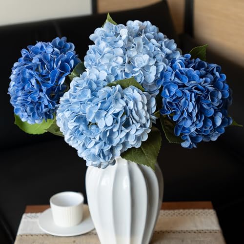DUYONE 3PCS 22 inch Realistic Artificial Hydrangea Large Real Touch Flowers Artificial Flowers Dry Flowers Outdoor Wedding Christmas Office Family Party Living Room Table Decoration (Pink)