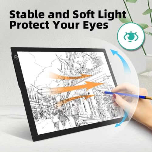 LooEooDoo Rechargeable A4 Light Drawing Board, Lithium Battery Powered Light Pad, Adjustable Brightness LED Tracing Light up Box Ideal for Diamond Art, Weeding Vinyl, Viewing Slides, Stenciling