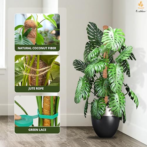 EcoNour Moss Pole for Plants – 25 inches (4 Pack) | Monstera Plant Support for Plant Climbing and Growth | Elevate Your Indoor Garden, Plant Support for Indoor Potted Plants to Grow Upwards