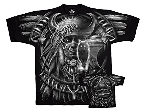 Liquid Blue Men's Plus-Size Wolf Dreamcatcher T-Shirt, Black, Small