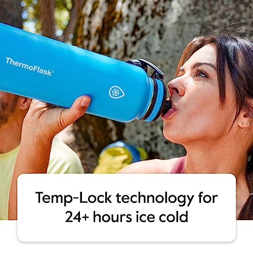 ThermoFlask 24 oz Double Wall Vacuum Insulated Stainless Steel 2-Pack of Water Bottles, Black / Malachite