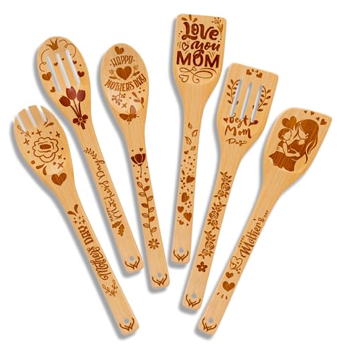 WoodLands Premium Mother’s Day Bamboo wooden spoons for cooking - ideal wooden cooking utensils set Gifts For mom From Daughter - Wood Spoons for Cooking - Wooden Spoon Mothers Day Gifts From Daughter