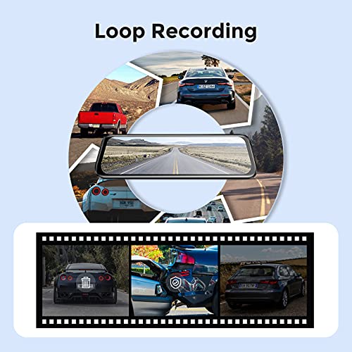 AZDOME PG02S Rear View Mirror Dash Cam, 10" Touch Screen 2.5K Front and 1080P Rear Dash Cam, IP68 Waterproof Backup Camera for Car, Night Vision, 24H Parking Monitor Loop Recording, Parking Assistance