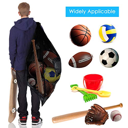 BROTOU Extra Large Sports Ball Bag Mesh Socce Ball Bag Heavy Duty Drawstring Bags Team Work for Holding Basketball, Volleyball, Baseball, Swimming Gear with Shoulder Strap