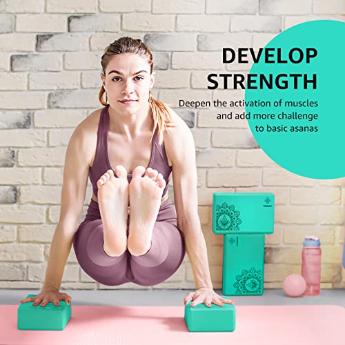 Overmont Yoga Block 2 Pack Supportive Latex-Free EVA Foam Soft Non-Slip Surface for General Fitness Pilates Stretching and Meditation 9"x6"x3" Yoga Strap Included