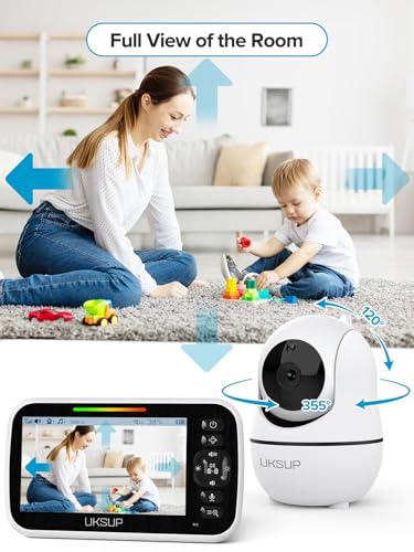 UKSUP Baby Monitor with Camera and Audio- Video Baby Monitor with 960ft Long Range, Remote Pan-Tilt-Zoom, Night Vision, Temperature Sensor, 2-Way Talk, 8 Lullabies, 30-Hour Battery & No WiFi