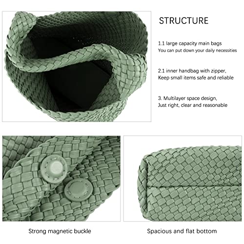 LMKIDS Women Vegan Leather Hand-Woven Tote Handbag Fashion Shoulder Top-handle Bag All-Match Underarm Bag with Purse (L-Purple)