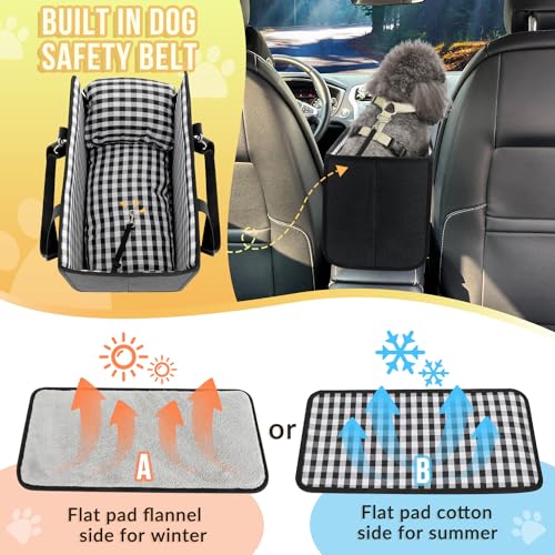 SlowTon Console Dog Car Seat - Portable Dogs Armrest Booster Seat for Small Dog, Anti-Collapse Pet Car Seat with Soft Cushion Safety Belt, Support Pet Up to 11lbs (Black)