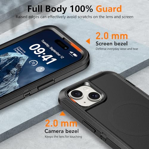 TUTUKII for iPhone 13 Case, iPhone 14 case and iPhone 15 Case【Defender with Magsafe】 3-Layer Full Body Heavy Duty Protection Shockproof DustProof Protective Magnetic Phone Case Cover 6.1" Black