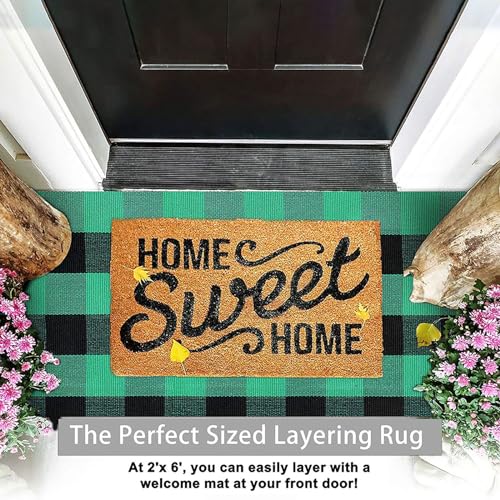 KILOCOCO Beige Striped Rug 2.3'x3.6' Indoor Outdoor Rugs Front Door Mat Hand Woven Cotton Washable Striped Layered Doormats for Front Porch/Kitchen/Farmhouse/Entryway/Patio