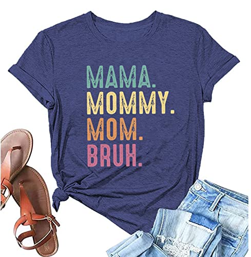 Mama Shirt for Women: Mama Mommy Mom Bruh Shirts Mom Shirts Funny Rainbow Mama Graphic Short Sleeve Tee Tops