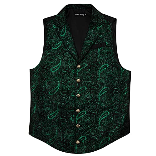 Barry.Wang Mens Victorian Vest Black Gold Paisley Steampunk Gothic Tailored Collar Waistcoat