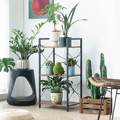 HCHQHS Bookshelf, 3-Tier Industrial Bookcase, White Open Book Shelf, Freestanding Horizontal Bookshelves with Metal Frame