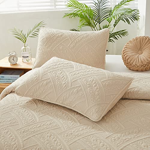 Brandream Queen Size Quilt Sets Cotton Beige Quilt Set Farmhouse Bedding Matelasse Quilted Bedspreads Coverlet Set Queen Full Size