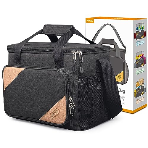 QUENZROC Black Lunch Bag for Women Men, Insulated Cooler Bag for School Office Work Picnic Camping, 10L Portable Lunch Box Large Lunchbag Giftboxed Edition