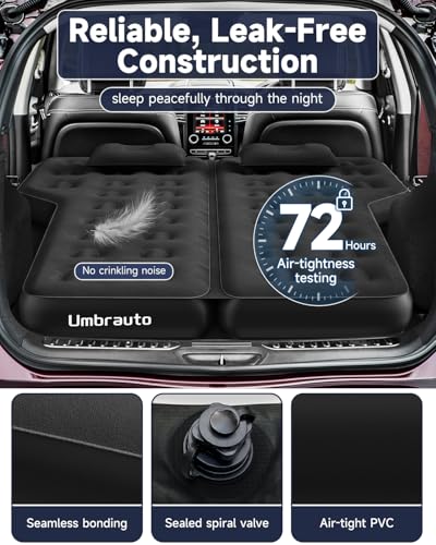 Umbrauto SUV Air Mattress Bed: Upgraded Thickened Inflatable Car Sleeping Airbed for SUV Back Trunk Camping, Car Travel Pad with Electric Pump, Pillows, Repair Patch Kit
