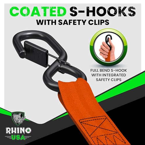 Rhino USA Retractable Ratchet Tie Down Straps (2PK) - 1,209lb Max Break Strength, Includes (2) Ultimate 1" x 10' Autoretract Tie Downs with Padded Handles