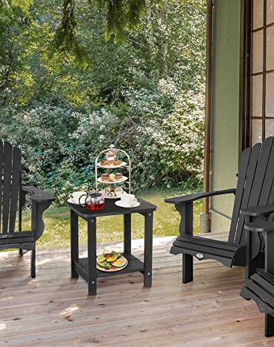 Tikea, Black Adirondack Outdoor Side Table, 16.7'' x 12.6'' x 16.7'', Weather Resistant, Double End Table for Patio, Garden, Lawn