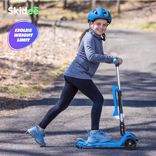 SKIDEE Kick Scooters for Kids (Suitable for 2-12 Year Old) Adjustable Height Foldable Scooter Removable Seat, 3 LED Light Wheels, Rear Brake, Wide Standing Board, Outdoor Activities for Boys/Girls