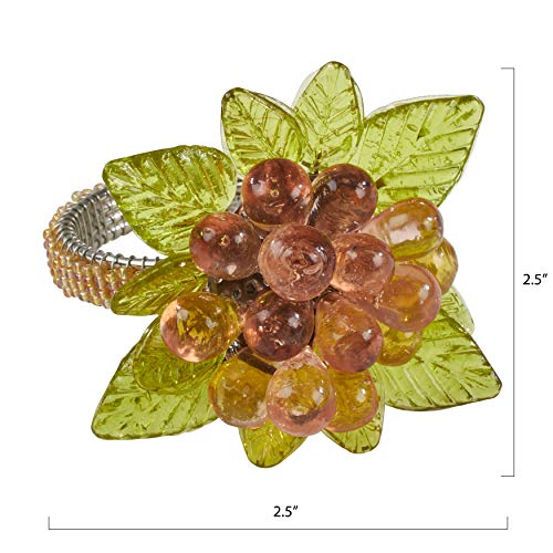 SARO LIFESTYLE NR728.AM NR728 Collection Beaded Napkin Rings with Flower and Leaves (Set of 4), 2.5" x 2.5", Amber