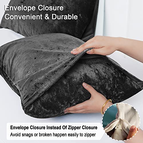 PHF Truly Velvet Pillowcases King Size, No Insert, 2 Pack Ultra Soft Breathable Pillow Shams Covers with Envelope Closure, 20" X 36" Luxury Cozy Warm Fuzzy Flannel Pillow Cases, Wine Red