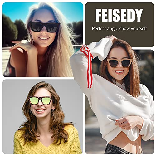 FEISEDY Sunglasses Womens Trendy, Vintage Square Cat Eye Sun Glasses, UV400 Protection B2473(Polarized Black)