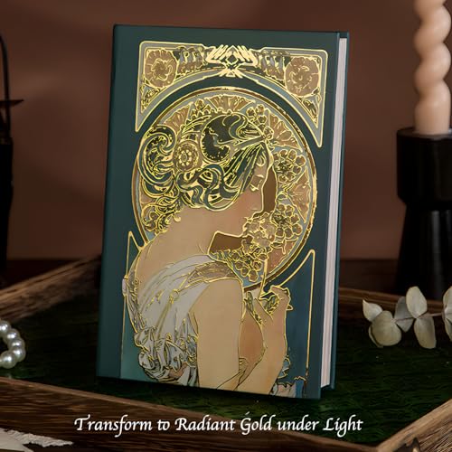 ipoul Fancy Notebook for Women, Gilded Journal Hardcover, 256 Full Color Pages, 5x7 Small Beautiful Journal, Alphonse Mucha Night's Rest, Art Gift for Her Personal Journal.