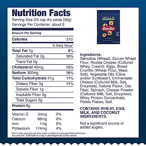 BARILLA Cheese & Spinach Tortellini Pasta, 12 oz. Bag - 6 Servings Per Bag - Pantry Friendly Dried Tortellini - Made with Non-GMO Ingredients