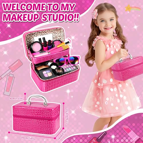 Luucio Pretend Makeup for Toddlers, Fake Makeup Set for Girls - with Double-Layer Bag for Birthday Christmas, Toy Makeup Set for Toddler, Little Girls Age 3+(Not Real Makeup)