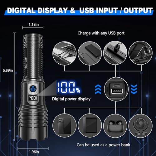 Goreit Flashlights LED High Lumens Rechargeable, 980,000 Lumens XHM77.2 Super Bright Flash Light USB, Handheld Flashlight High Powered,Powerful Flashlight Waterproof for Emergency Camping
