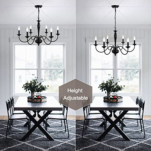 QAREHL Black Chandelier for Dining Room 6 Light Rustic Industrial Farmhouse Lighting Fixtures Hanging Candlestick Chandeliers for Living Room, Foyer, Bedroom, Office, Bar,Island Lights