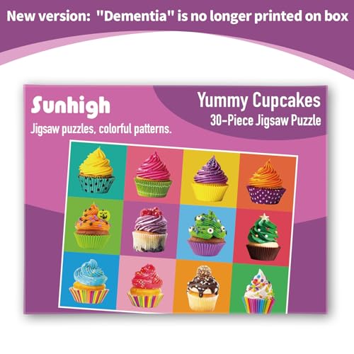 sunhigh Dementia Puzzles for Elderly, 30 Piece Cupcakes Jigsaw Puzzle, Alzheimer’s Products and Activities for Seniors