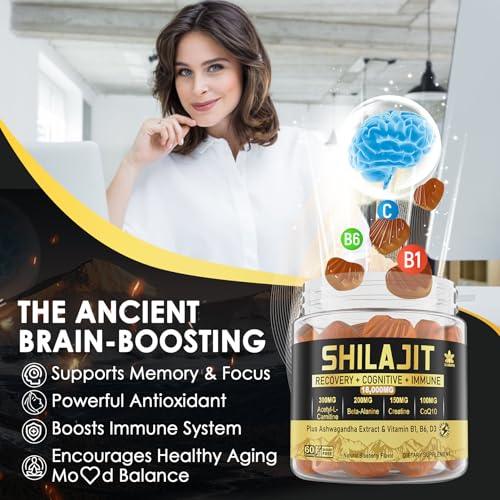 1Pack 18,000mg Shilajit Supplement Gummies for Men & Women with Ashwagandha, CoQ10 I Sugar Free I Pure Himalayan Organic, L-Tyrosine, Beta-Alanine, B1 B6 for Muscle, Energy, Performance,Brain Function